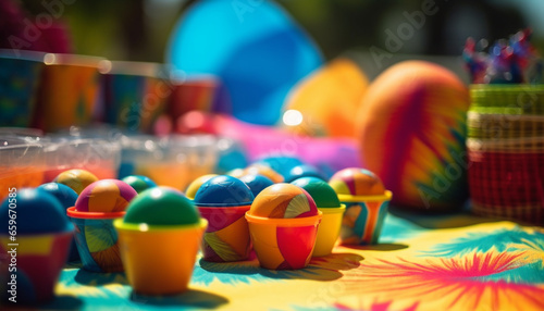 Vibrant colored toys bring summer joy outdoors generative AI