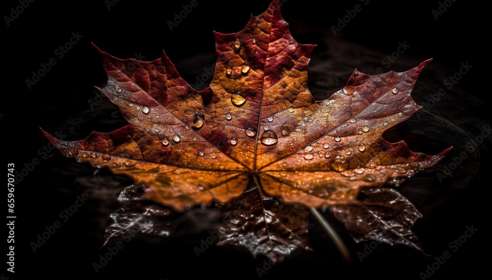 Naklejka premium Vibrant maple leaf, autumn beauty in nature generative AI