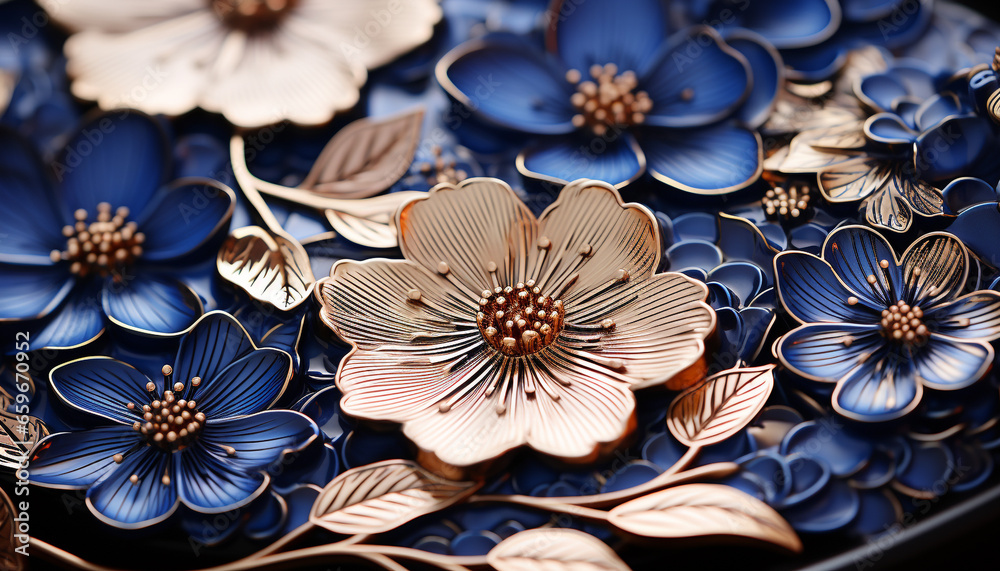 Floral pattern decorates nature elegance with ornate petal shapes generated by AI Floral pattern decorates nature elegance with ornate petal shapes generated by AI