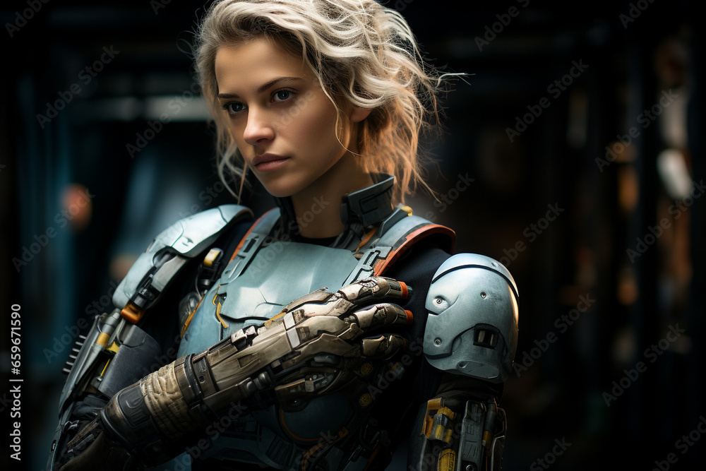 Naklejka premium Futuristic people, robots, unreal, fantastic beautiful female robot humanoid or synthetic organism Android human-like technology modern creativity science electronic.