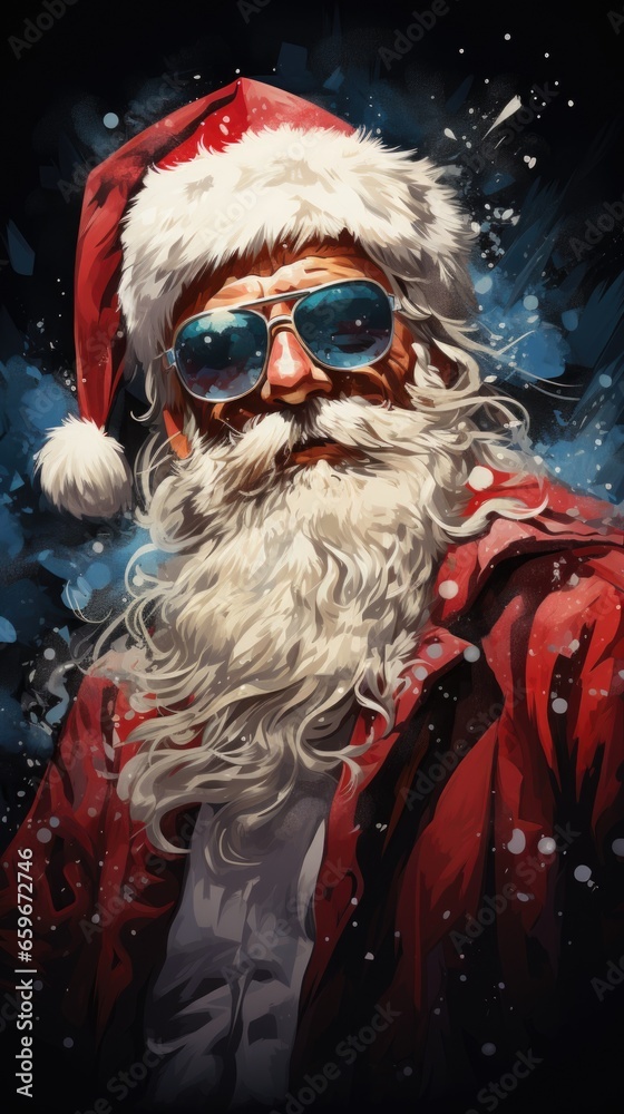 Santa claus in sunglasses. christmas background with santa claus hat.