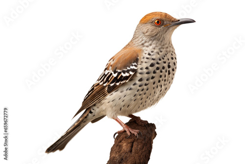 Realistic Cuckoo Bird sitting on a wooden stick Isolated on transparent Background
