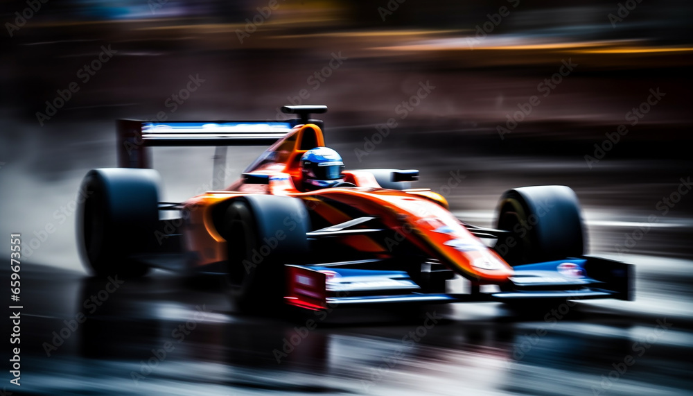 Blurred motion, shiny sports car, championship success generative AI