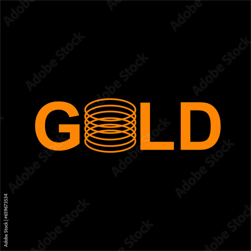 Gold word design with illustration of a pile of gold coins on the letter O. photo