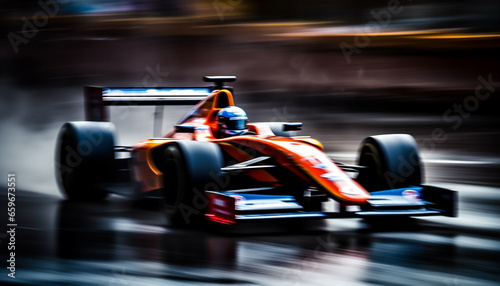 Blurred motion, shiny sports car, championship success generative AI