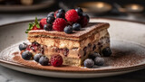 Indulgent homemade berry cheesecake on rustic plate generative AI