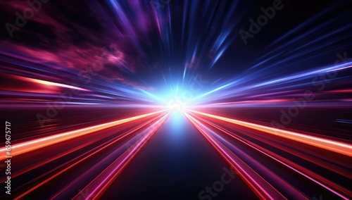 Futuristic speed motion with blue and red rays of light abstract background