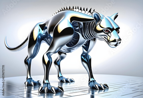 fantasy animal, made out of fluid chrome metal, art. generative ai