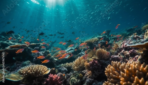 Vibrant underwater landscape showcases natural beauty of tropical sea life generated by AI