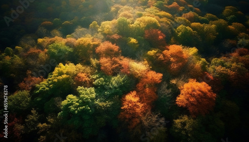 Vibrant autumn landscape multi colored leaves on trees in forest generated by AI
