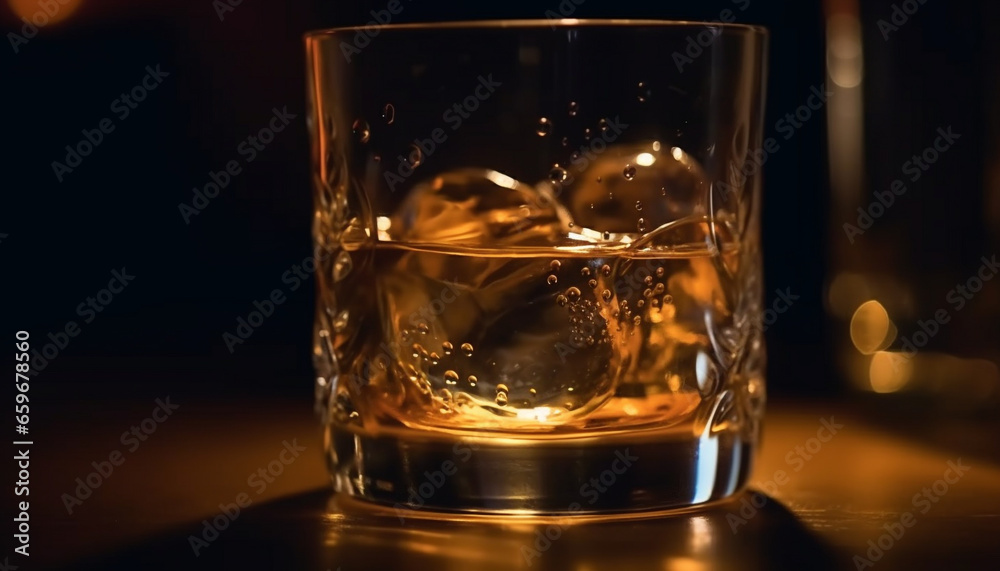 Luxury whiskey cocktail in crystal glass with golden reflections generated by AI Luxury whiskey cocktail in crystal glass with golden reflections generated by AI