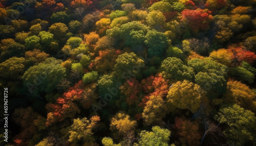 Vibrant autumn foliage paints the forest in multi colored beauty generated by AI