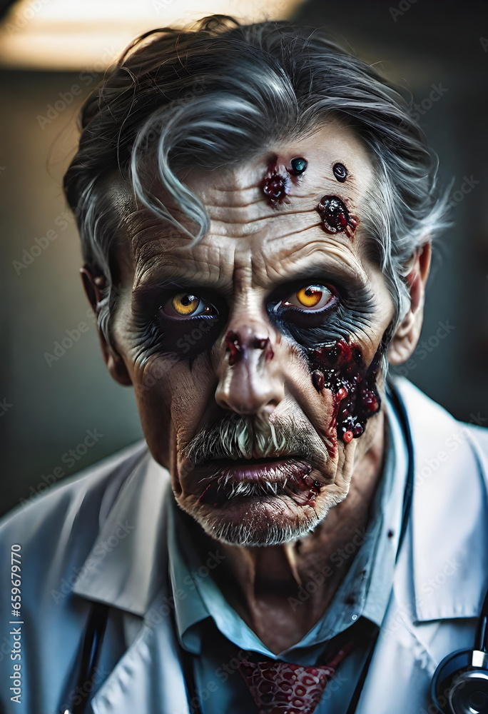 portrait of a scary zombie doctor. generative ai portrait of a scary zombie doctor. generative ai