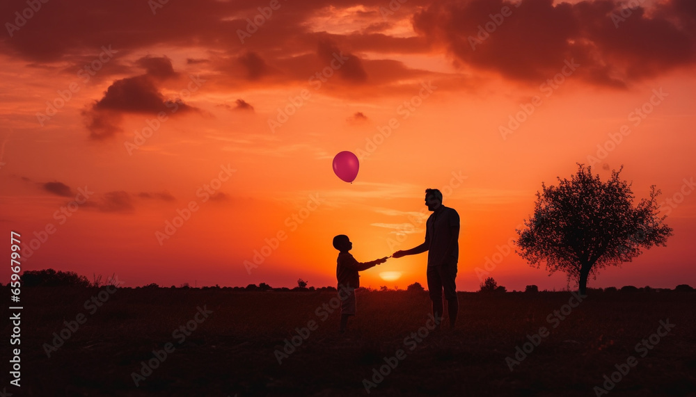 A family love and joy captured in a sunset silhouette generated by AI