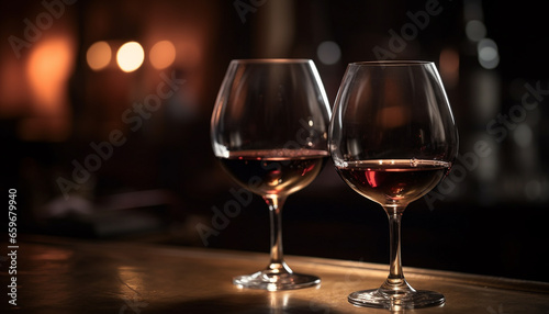 Luxury celebration red wine, cabernet sauvignon grape, crystal glass, illuminated generated by AI