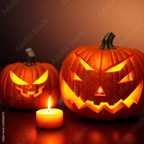 Pumpkins on a dark background ,Jack's lantern, Halloween