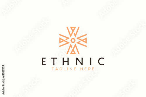 Art Ethnic Sign Symbol Letter M and Letter W Abstract Sun Light Geometric Concept Logo Template