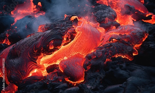 Erupting volcano lava, natural phenomena concept. Generative AI