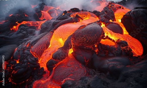 Erupting volcano lava, natural phenomena concept. Generative AI