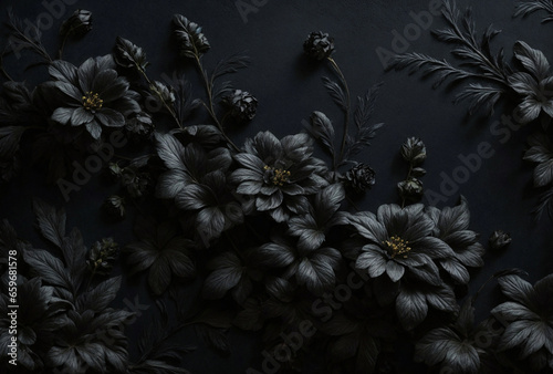 black flowers on black background