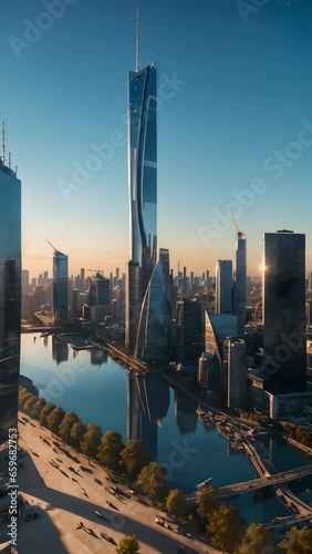 Sunset city skyline landscape