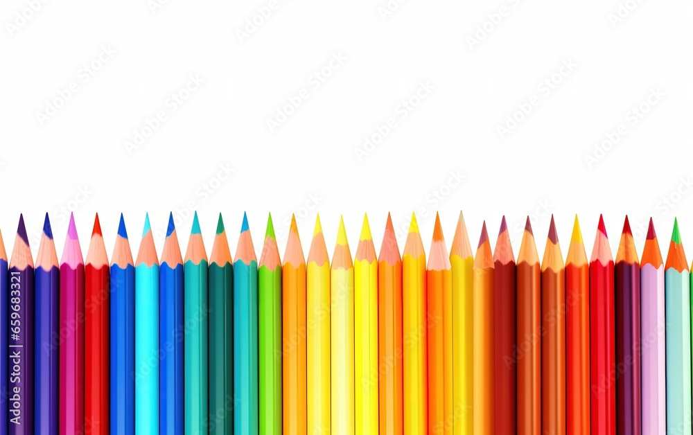 Various colored pencils on a white background, art and creativity. Generative AI Various colored pencils on a white background, art and creativity. Generative AI
