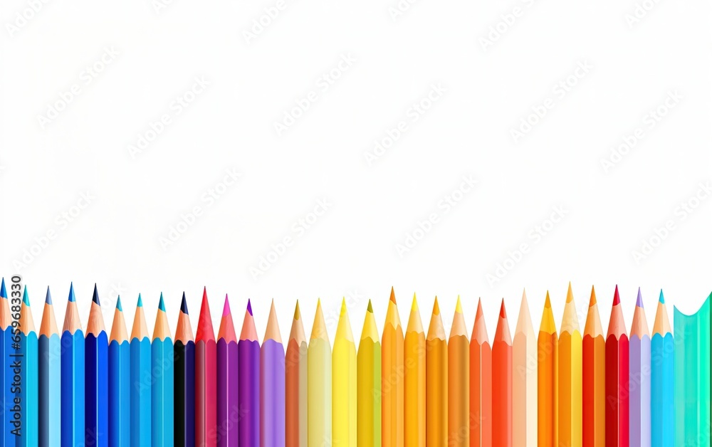Various colored pencils on a white background, art and creativity. Generative AI Various colored pencils on a white background, art and creativity. Generative AI