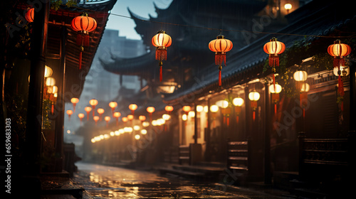 Chinese streets are filled with lanterns Generative AI