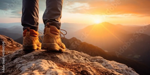 Close-up hiker feet is star...
