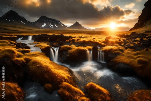 Icelandic with water drop with golden sunlight.