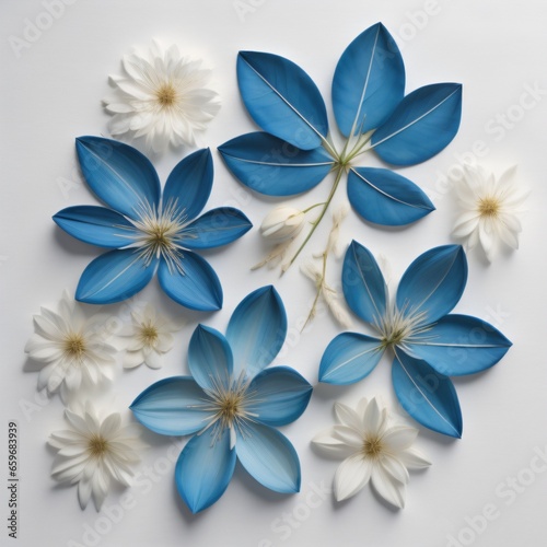 Blue and White flowers on a white background