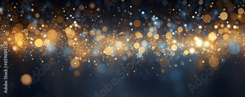 Hintergrund mit abstrakten Glitter Lichter, Funkeln, Sterne in blau, gold und schwarz als bokeh Banner © FJM