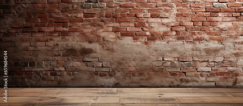 Text and background with concrete brick walls and wood floor