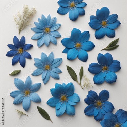 Blue flowers on a white background.