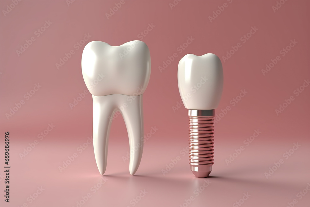 Isolated set of white teeth and dental implant Isolated set of white teeth and dental implant