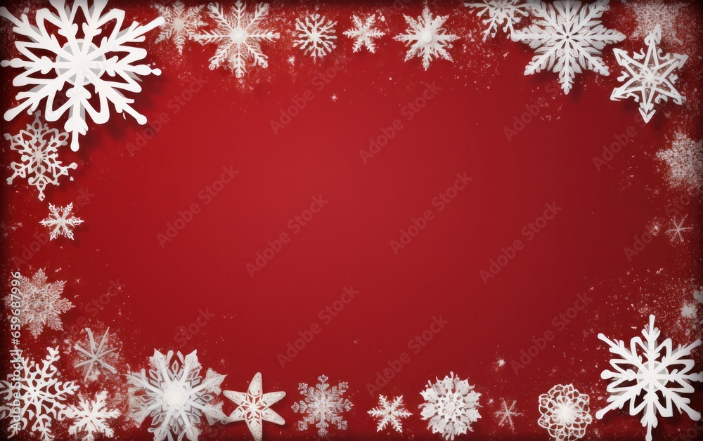 Red Christmas background. Merry Christmas snowflake background with space for your wishes. Modern holiday illustration