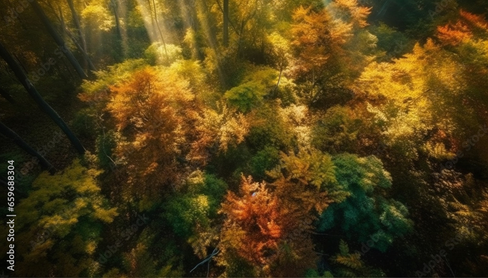Vibrant maple tree in abstract wilderness, October colors, tranquil scene generated by AI Vibrant maple tree in abstract wilderness, October colors, tranquil scene generated by AI