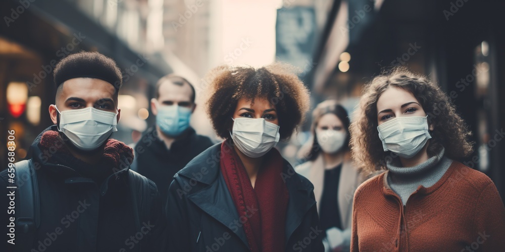 Group of people wearing masks , concept of Anonymity - obrazy, fototapety, plakaty 