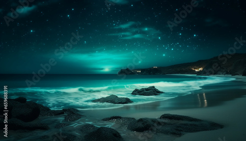 Tranquil night sky illuminates beauty in nature mysterious atmosphere generated by AI