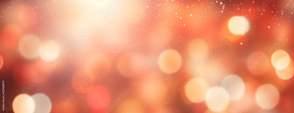 Abstract red blurry bokeh background. Christmas garlands