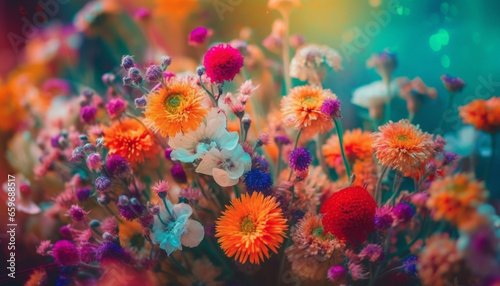 Vibrant multi colored flowers blossom in nature beauty outdoors generated by AI