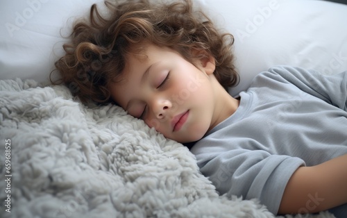Little boy sleeping in a bed