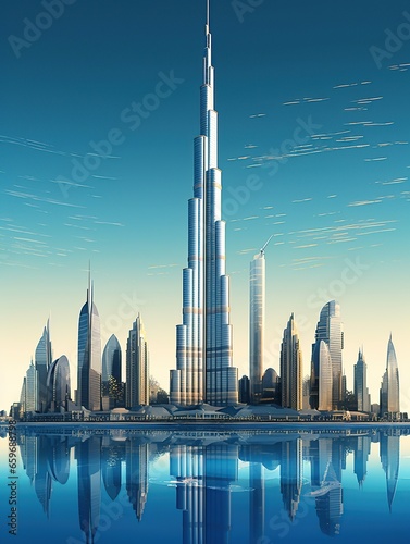 Burj Khalifa its height skyscraper illustration , Burj khalifa 3D illustration, Fototapet