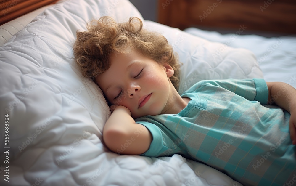 Little boy sleeping in a bed