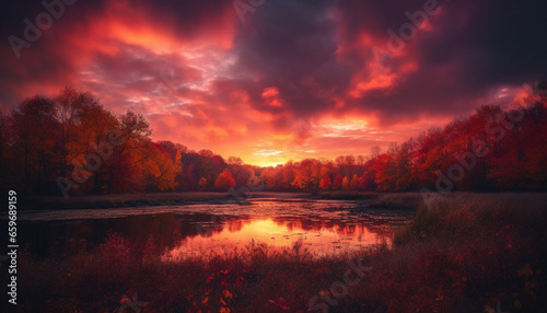 October horizon, backlit tree, tranquil dusk beauty generated by AI © Jeronimo Ramos