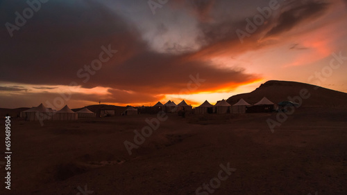 sunset in a desert village in Morocco