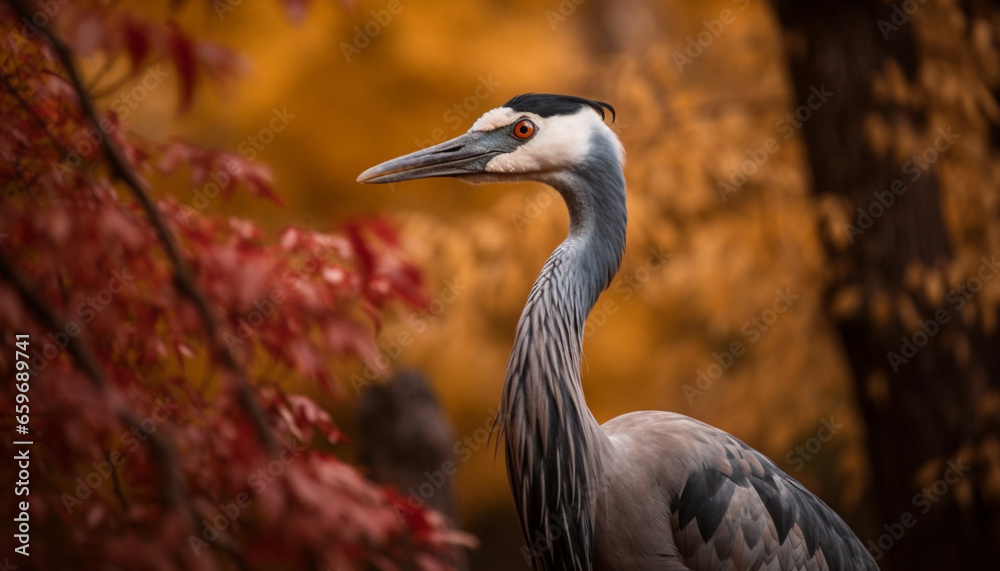 Fototapeta premium Elegant heron perching on branch in forest generated by AI