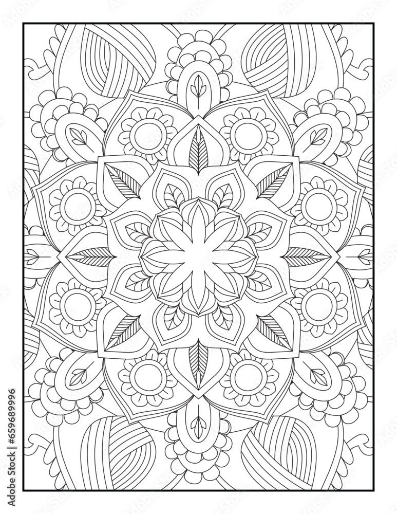 Mandala. Floral Mandala. Mandala Coloring Book For Adult. Mandala Coloring Pages. Mandala Coloring Book. Seamless vector pattern. Black and white linear drawing. coloring page for children and adults.
