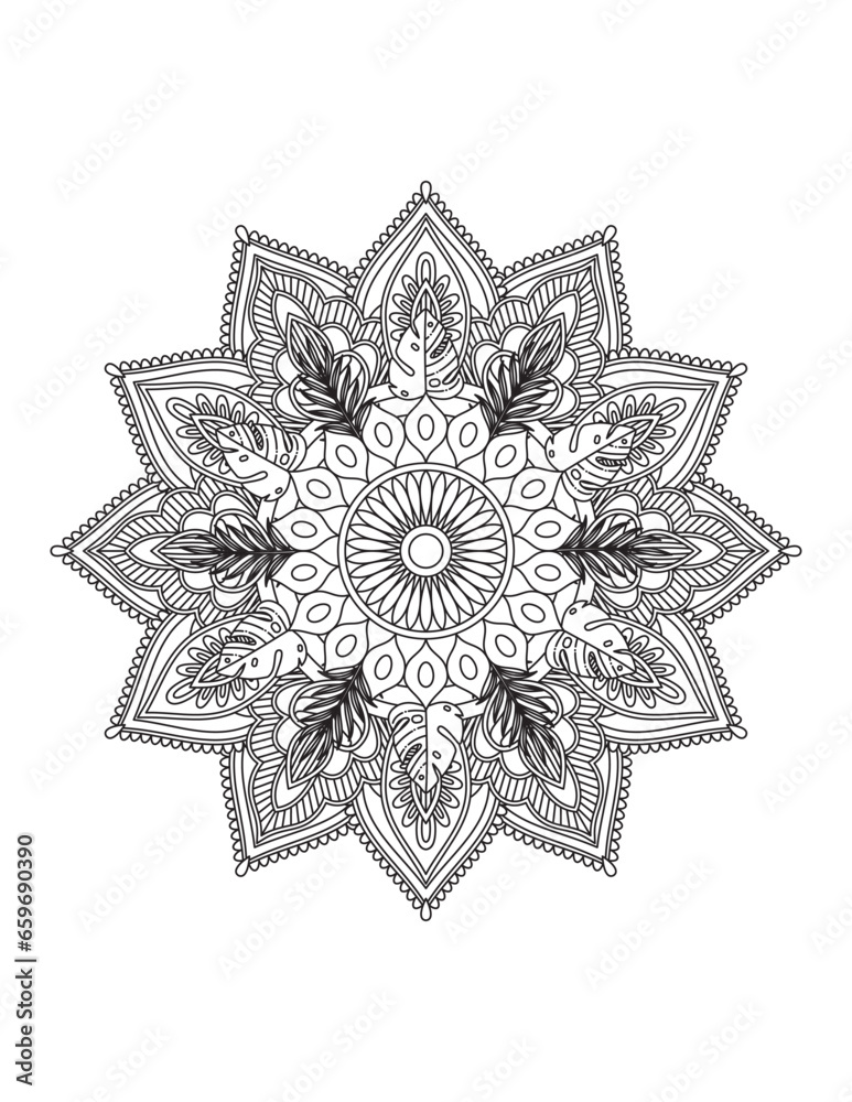 Mandala. Mandala Coloring Pages. Flowers and leaves for background, coloring page, and print on product. Vector illustration