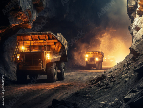 Aerial view of large machinery operating in a mining site, resembling vintage military vehicles, captured beautifully.